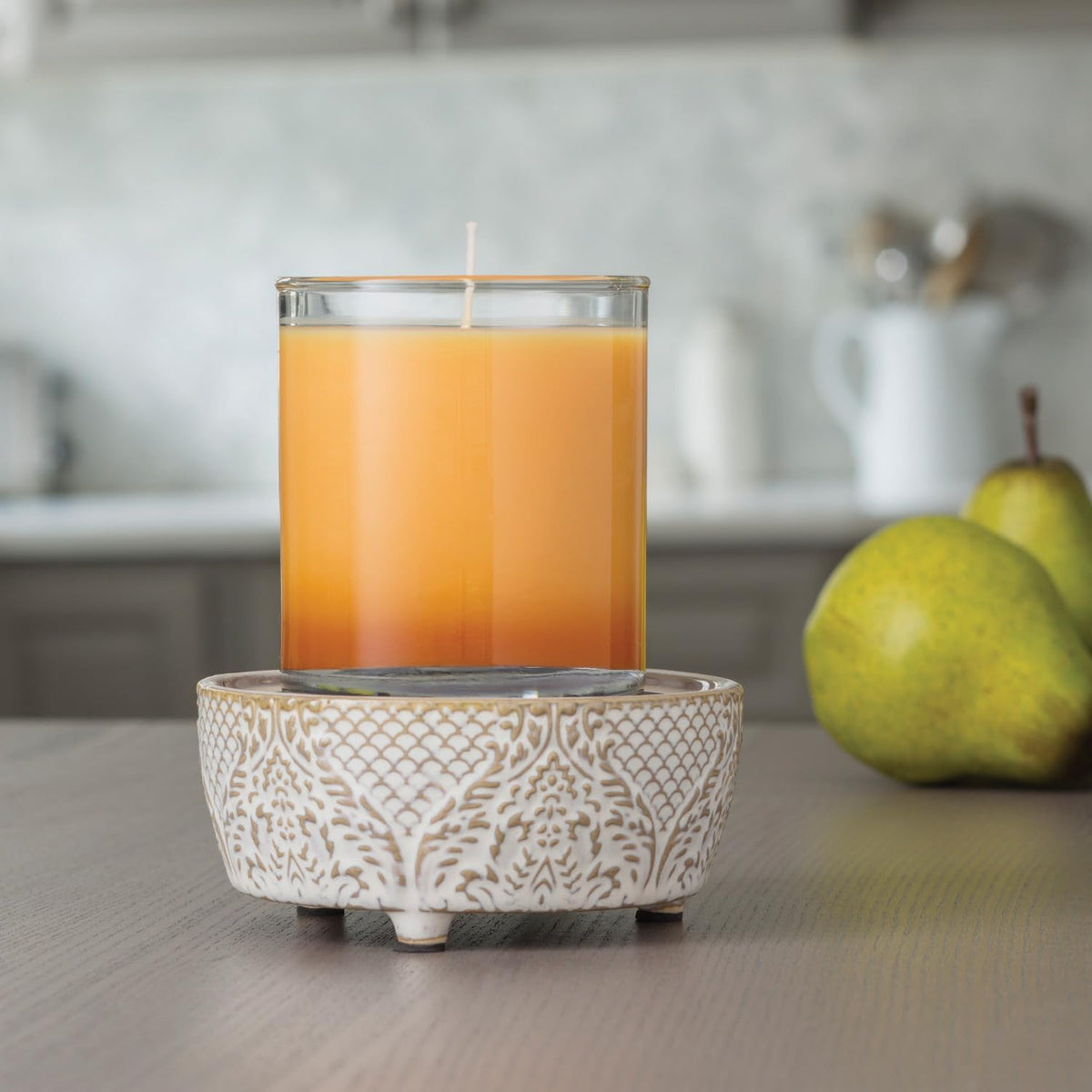 Candle Warmers ETC 2-in-1 Candle and Fragrance Warmer for Warming Scented Candles or Wax Melts and Tarts with to Freshen Room, Pewter Walnut