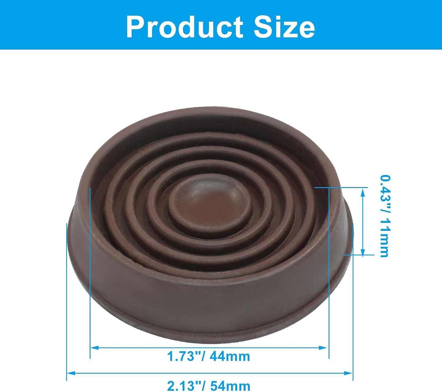 Hordion 4PCS 1-3/4" Furniture Caster Cups, Round Rubber Furniture Pad Brown | Non-Slip Floor Protector for Couch Table Chair Cabinet