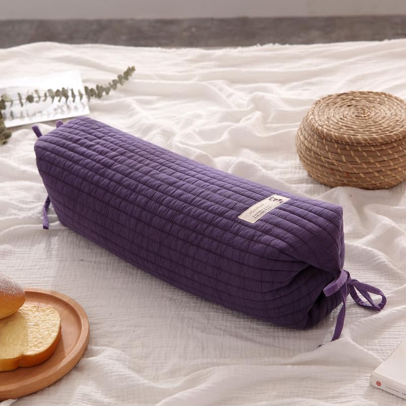 Buckwheat Pillow for Sleeping 14''x21'' Neck Roll Pillow Provide Firm Support, Adjustable Loft Bolster Pillow Relieves Neck and Shoulder Pain (Light Grey)