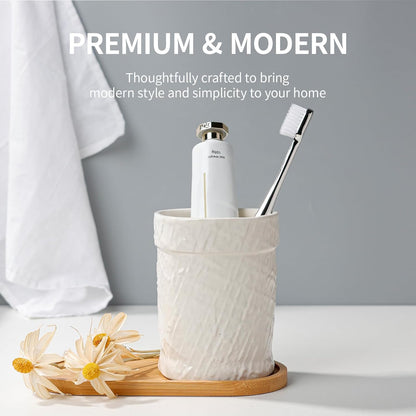 Toothbrush Holder, Tooth Brush Holder for Bathroom - Ceramic Toothbrush Cup White Toothbrush Holders Countertop, Makeup Brush Holder Pen Holder, 3.62" x 3.62" x 3.93", ANTIS'S HOME