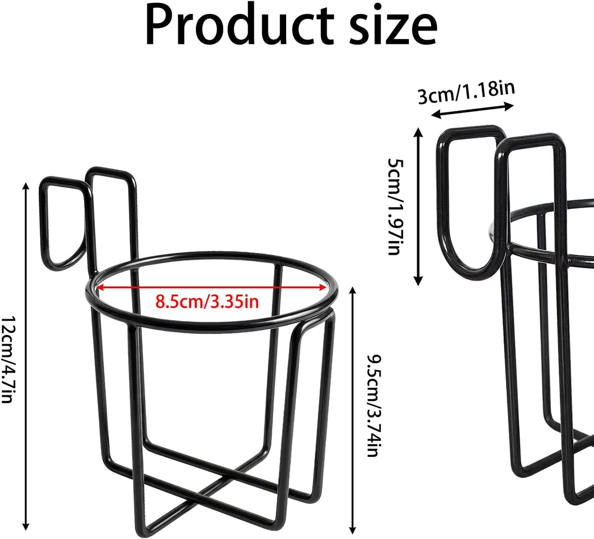 2 Pack Bed Cup Holder, Metal Bedside Drink Holder for Bunk Bed & Loft Bed, 3.35" Large Diameter Bed Rail Cup Holder, Heavy Duty Water Bottle Holder for Dorm Room, Wheelchair, Hospital Bed, Office