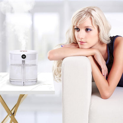 Top-Fill 2L Humidifiers for Bedroom Large Room, Smart Digital Display Hygrometer, Dual 360° Nozzles Cool Mist, Ultra-Quiet <30dB, 24H Long Runtime, Auto Shut-Off, Essential Oil Box, White