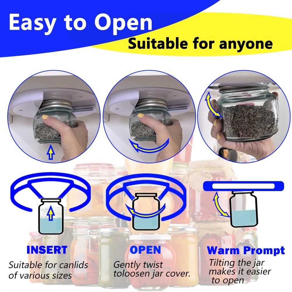 Under Cabinet Jar Openers for Seniors With Arthritis or Weak Hands, One Handed Bottle Openers, Easy to Use Kitchen Can Opener-White