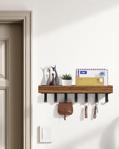 Key Holder Wall Mount Magnetic Adhesive, Key Hooks Rack with Shelf | Key Hanger with Mail Organizer for RV Camper Fridge Living Room Decor, Home Essentials, Black
