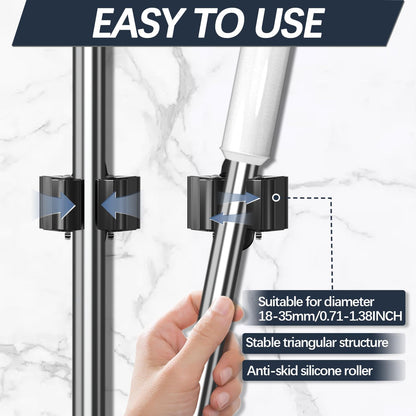 3-H Broom Holder Wall Mount 12 Pack, Heavy Duty Stainless Steel Mop and Broom Organizer Clips, Strong Grip Wall Mount Holders for Garage, Garden, Laundry Room & Utility Closet, Black
