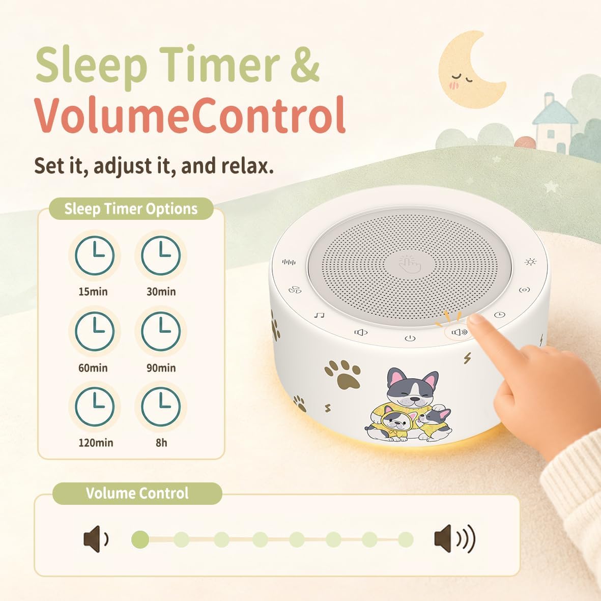 Kipcush White Noise Machine for Baby & Adults, 30 Soothing Sounds, Sleep Sound Machine with 8 Color Night Light, Memory Function, White Noise for Sleeping, Nursery, Office, Travel & Relaxation