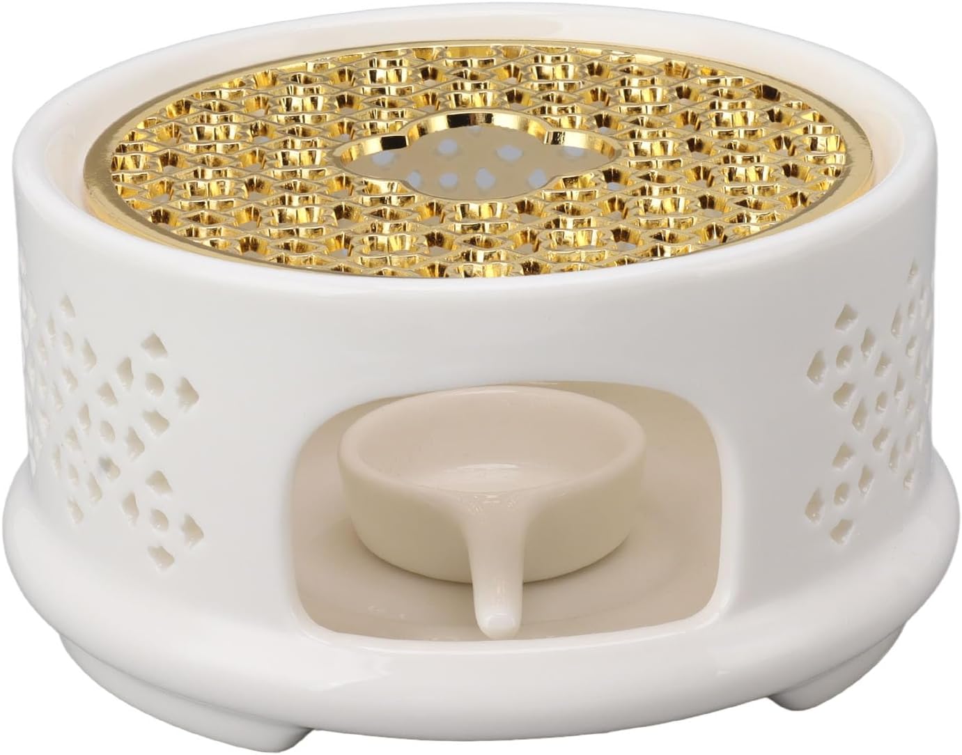 Teapot Warmer Ceramic Heater with Spoon Lid and Candle Holder Coffee Heating Device Glass Teapot Warming Stand for Milk (White)