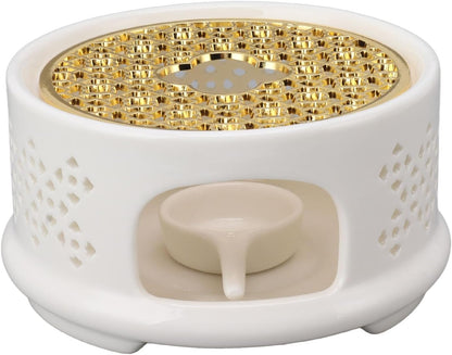 Teapot Warmer Ceramic Heater with Spoon Lid and Candle Holder Coffee Heating Device Glass Teapot Warming Stand for Milk (White)