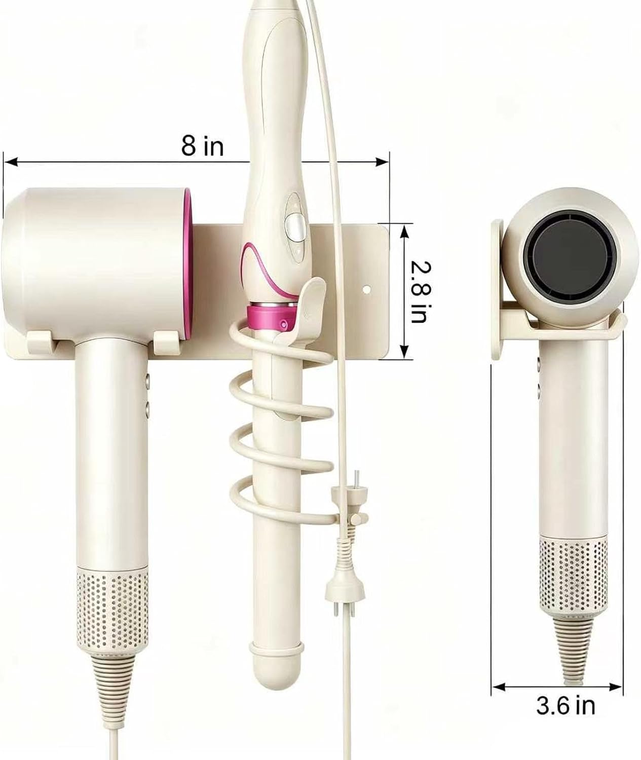 Universal Hair Dryer Holder, Self Adhesive Wall Mount, White | Universal storage rack fits most brand blow dryers, ideal for bathroom organization