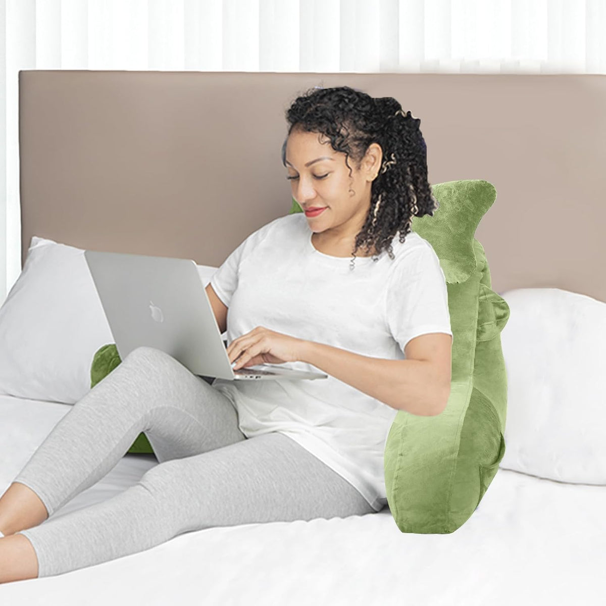 SLIGUY Reading Pillow for Sitting in Bed Couch Adult, Back Pillow with arm Support and Pockets, Adult Back Pillow Bed Chair for Bed Rest, Reading, Watching TV, Gaming for Boys and Girls Dark Grey