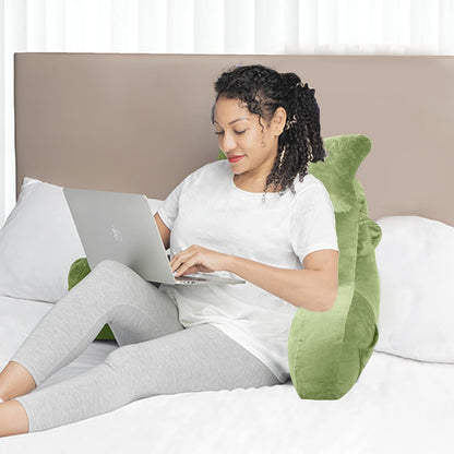 SLIGUY Reading Pillow for Sitting in Bed Couch Adult, Back Pillow with arm Support and Pockets, Adult Back Pillow Bed Chair for Bed Rest, Reading, Watching TV, Gaming for Boys and Girls Dark Grey