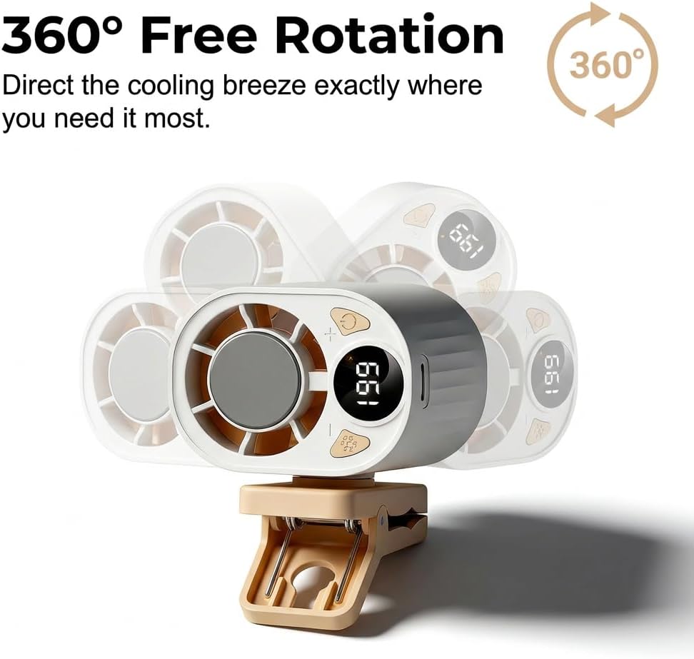 2026 New Car Clip On Air Conditioner Fan, Portable Clip On Cooling Fan with 360° Rotation, Rechargeable Fan for Bed, Umbrella and Car Visor & Roof Handles (White)