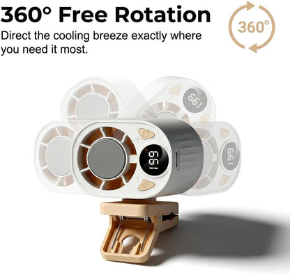 2026 New Car Clip On Air Conditioner Fan, Portable Clip On Cooling Fan with 360° Rotation, Rechargeable Fan for Bed, Umbrella and Car Visor & Roof Handles (White)