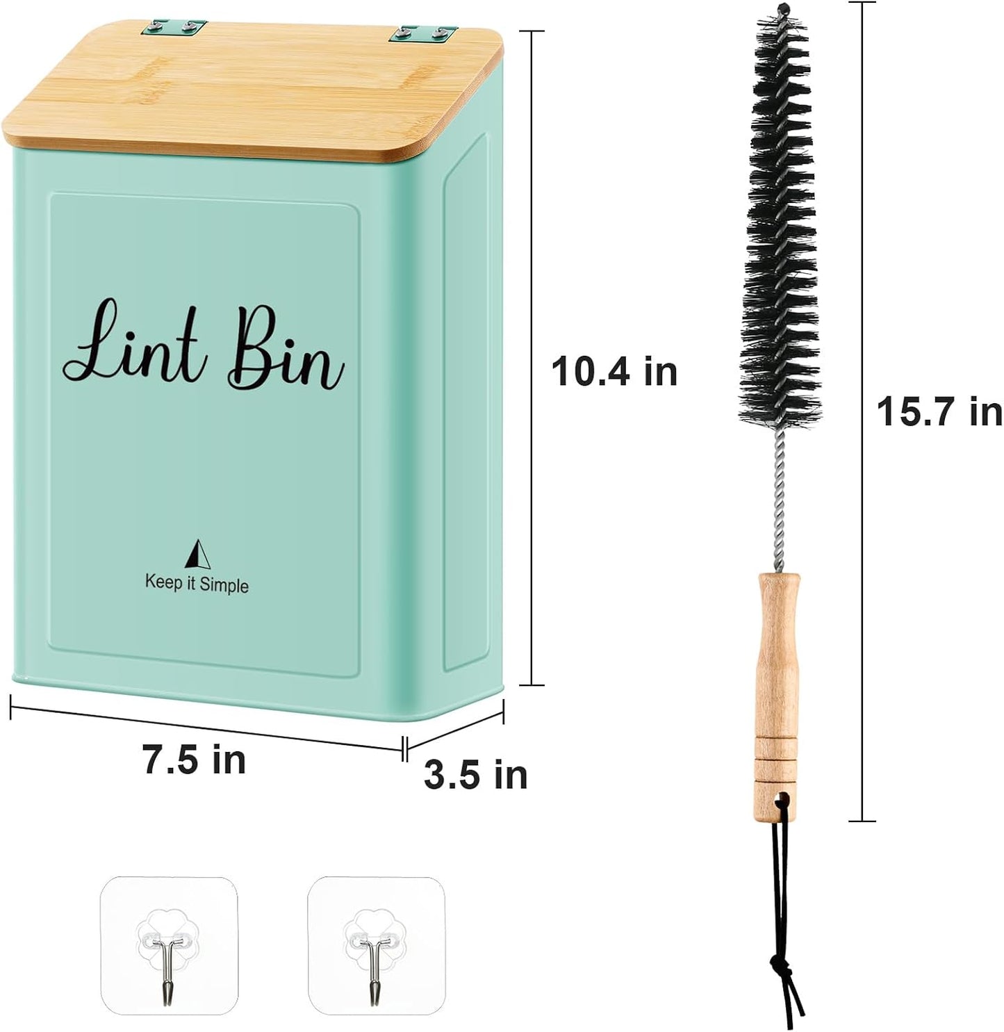 SUBEKYU Magnetic Lint Bin for Laundry Room Organization and Storage,White | Wall Mounted Metal Lint Box Holder Trash Can with Bamboo Lid for Dryer,Lint Basket for Laundry Room Decor
