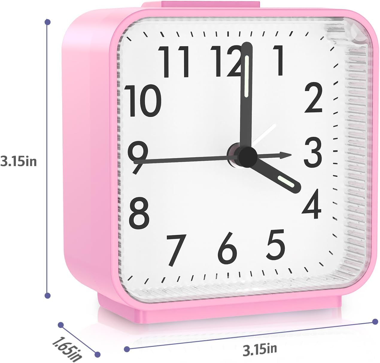 Analog Alarm Clock, Bedside Clocks Battery Powered, Silent Non Ticking Travel Clock with Night Light, Snooze, Easy Set, Clock for Heavy Sleepers Kids Elder Travel Bedroom Office, Pink