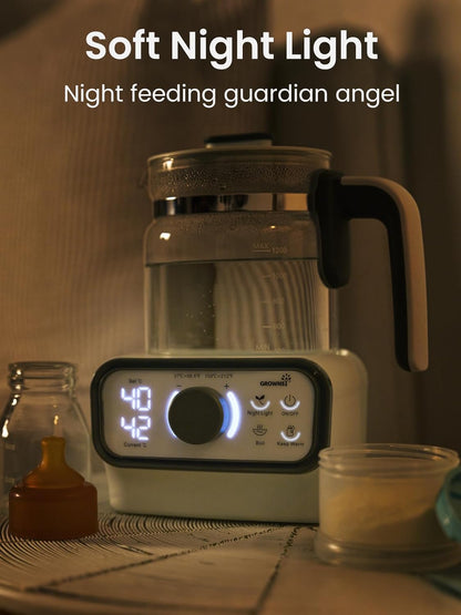 GROWNSY Baby Instant Warmer & Glass Water Boiler with LCD Display and Timer | Accurate Temperature Control for Formula, Coffee and Tea, 1.2 Liter Electric Kettle,Water Warmer for Baby Formula