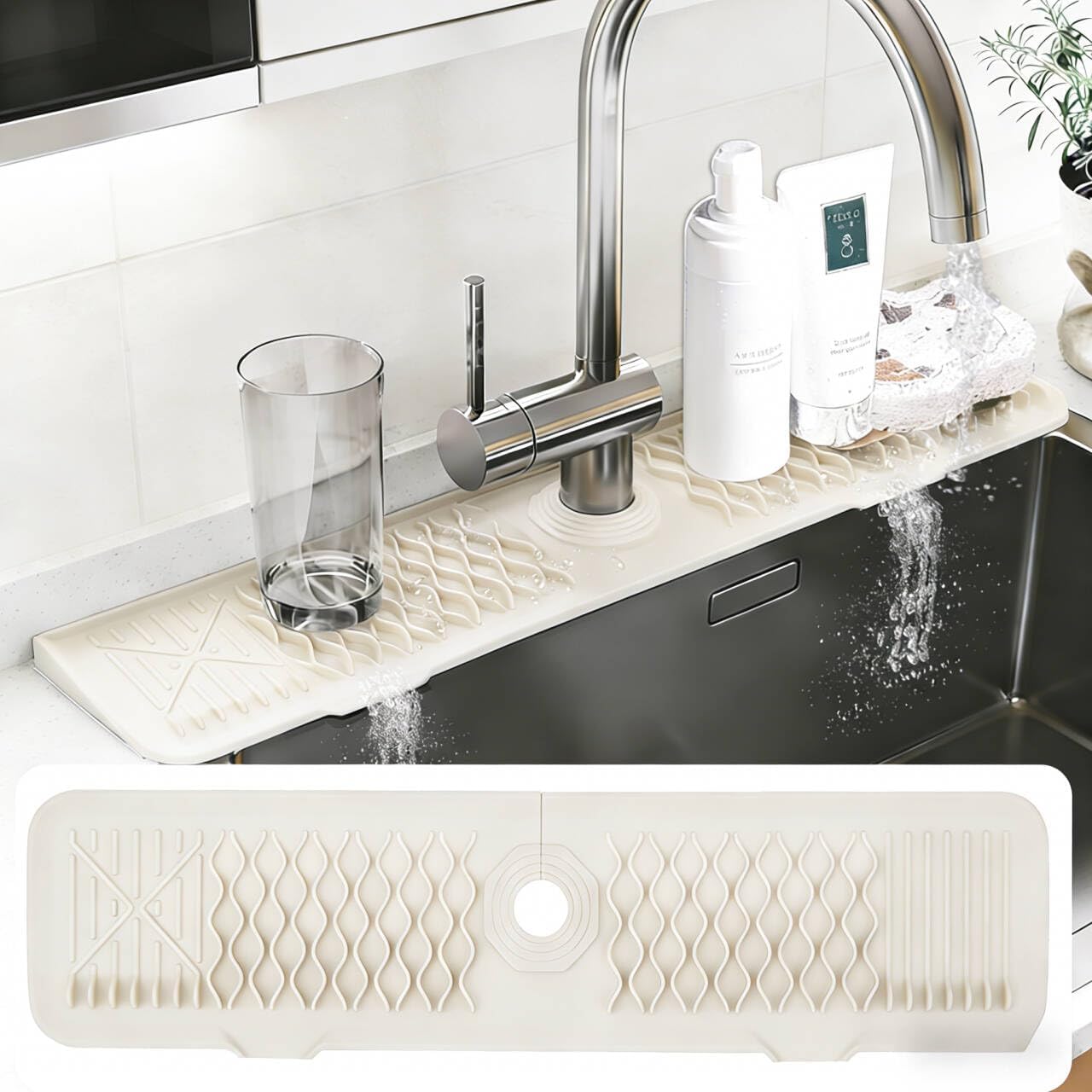 Kitchen Sink Splash Guard Gen2-30" x 6'' Silicone Sink Mat Splash Guard fit for Countertop, Bathroom,Farmhouse,RV by EBIGIC (Grey)