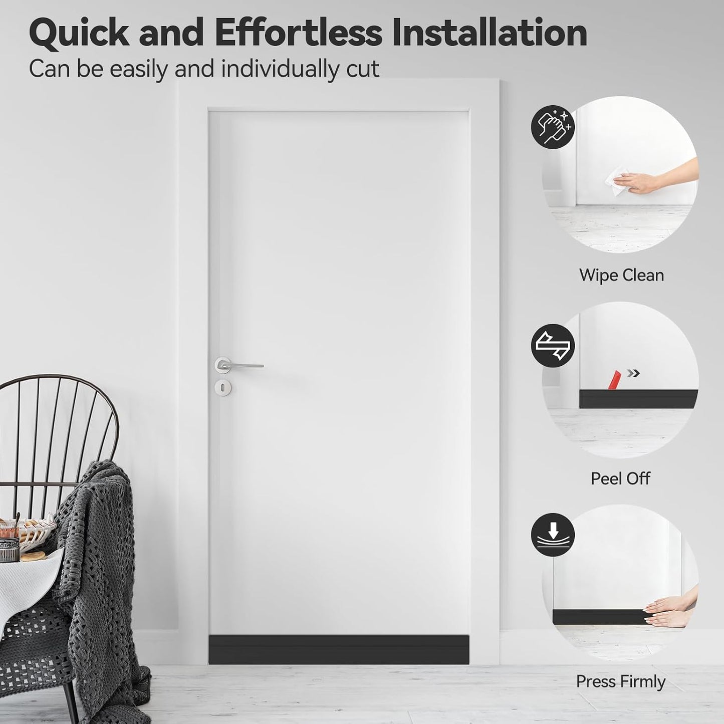 Ohuhu Door Draft Stopper, 1" Wide Adhesive Weather Stripping Seal, 39" | self-adhesive silicone, for interior exterior doors, 3-layer soundproof, save energy, blocks drafts, noise, light, dust, bugs