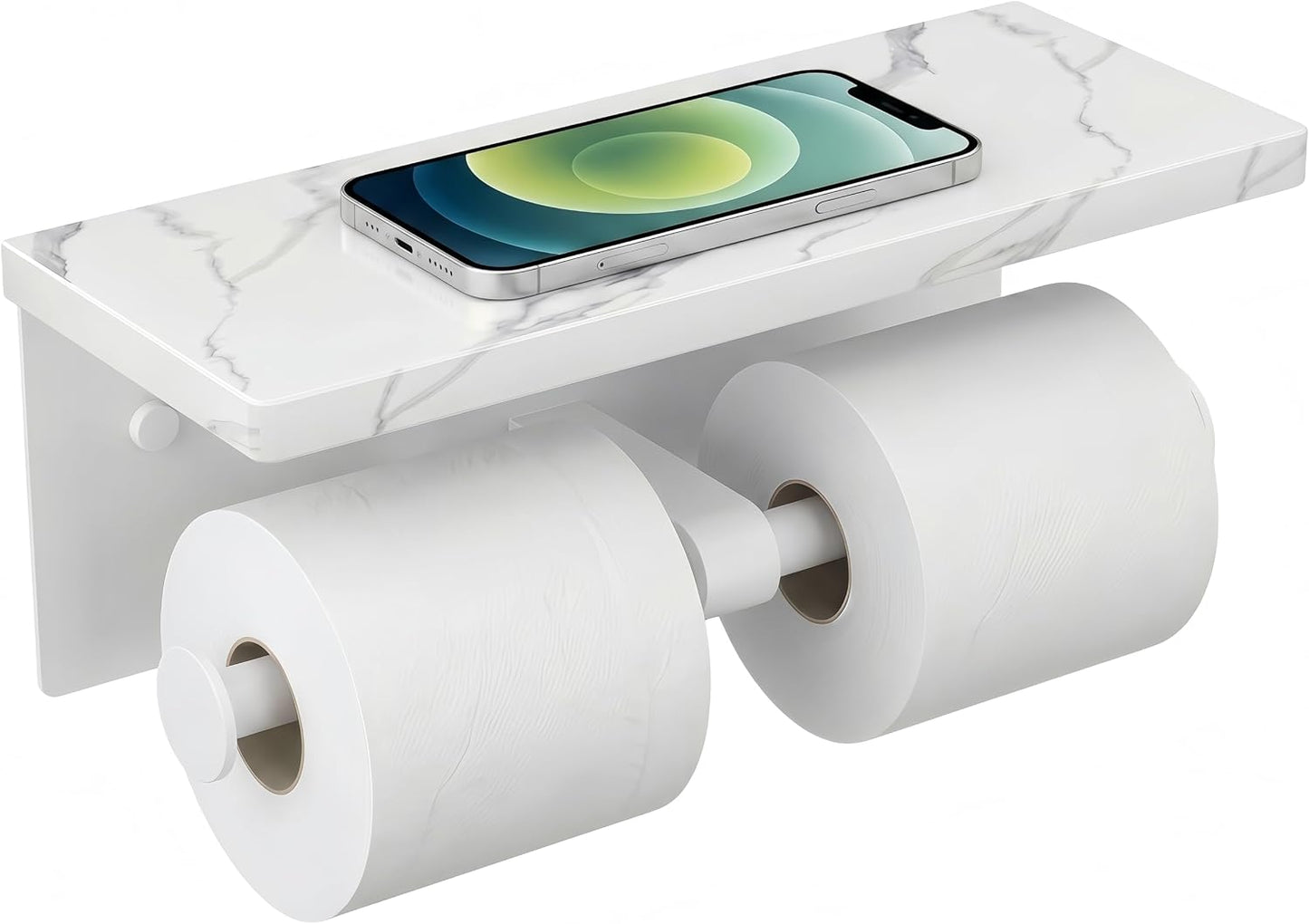 FORIOUS Toilet Paper Holder with Shelf, Natural Marble, Commercial | Brushed Nickel, Wall Mount 304 Stainless Steel Commercial Bathroom Tissue Roll Dispenser, Heavy Duty Washroom Paper Storage