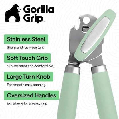 GORILLA GRIP Original Model Stainless Steel Smooth Edge Manual Can Opener and Bottle Openers, US Designed, Comfortable Handle, Oversized Handheld Turn Knob, Multifunctional Kitchen Tool, Gray