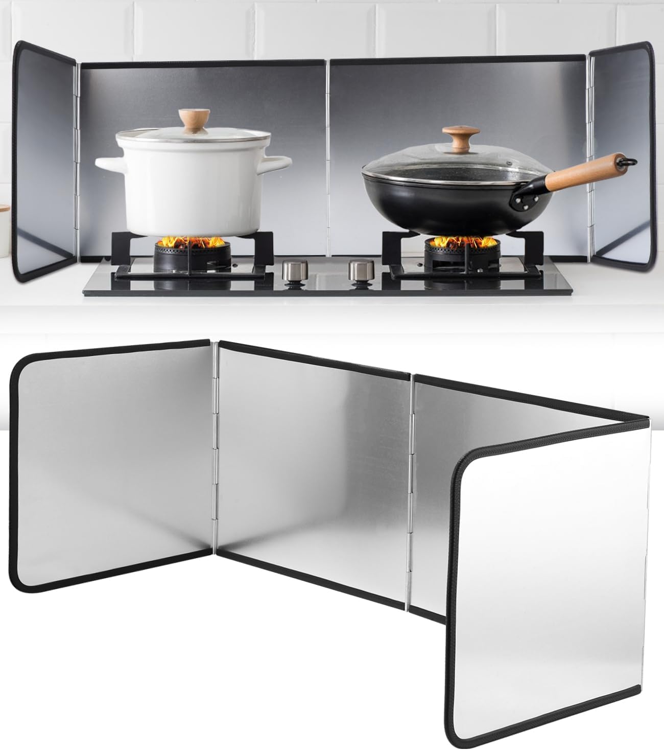 4 Sided Splatter Guard Foldable Stainless Steel Stove Splash Guard 11.8″ Height Oil Splatter Screens for Frying Kitchen Backsplash Protector Nonstick Oil Splatter Guard for Cooking