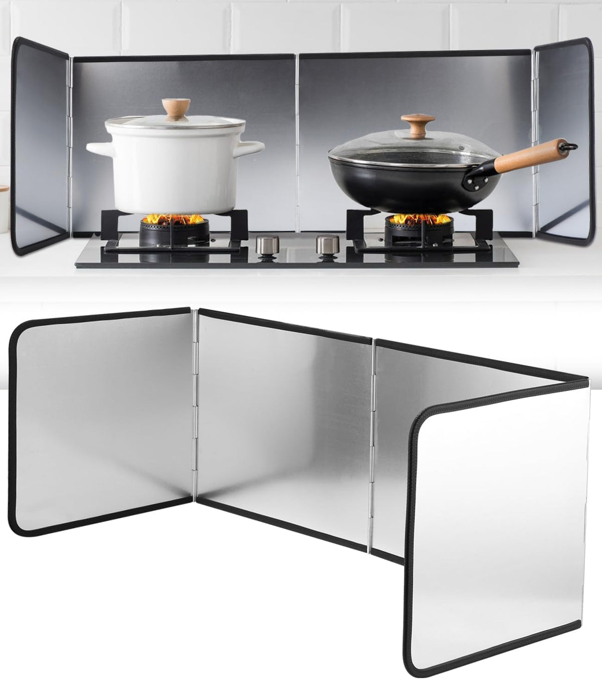 4 Sided Splatter Guard Foldable Stainless Steel Stove Splash Guard 11.8″ Height Oil Splatter Screens for Frying Kitchen Backsplash Protector Nonstick Oil Splatter Guard for Cooking