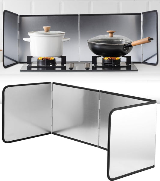 4 Sided Splatter Guard Foldable Stainless Steel Stove Splash Guard 11.8″ Height Oil Splatter Screens for Frying Kitchen Backsplash Protector Nonstick Oil Splatter Guard for Cooking