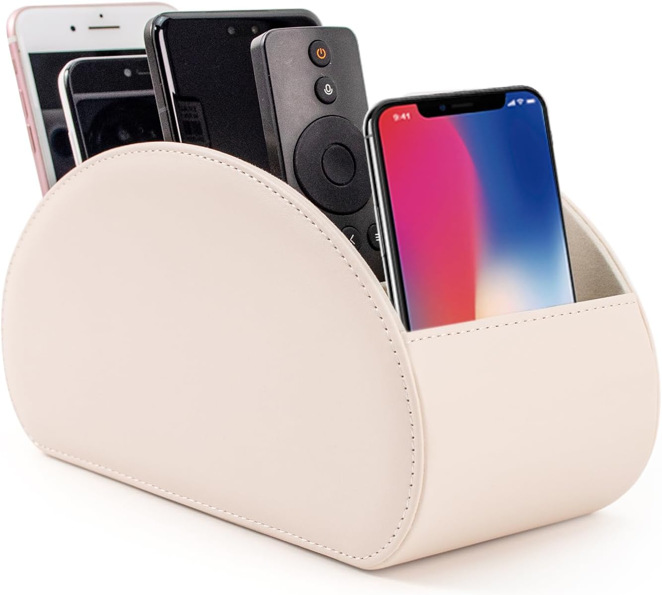 Remote Control Holders Organizer Box with 5 Compartment PU Leather Caddy | Multi-functional Office Desk Storage Caddy Store Tv Remote for Media Player,Brush,Pencil,Glassees&Office Supplies