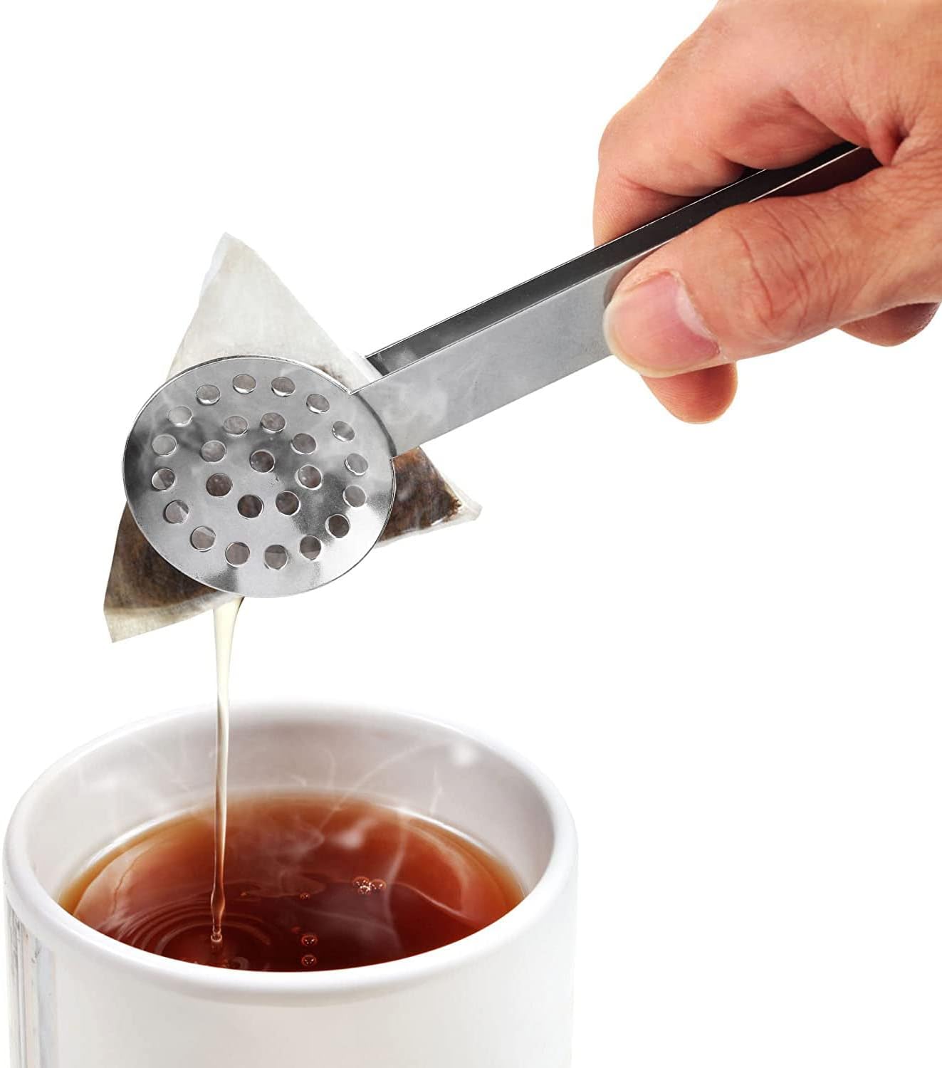 Tea Bag Squeezer, Stainless Steel Tea Bag Tongs, Tea Bag Strainer Grip Holder Tea Bag Squeezer Spoon Metal Lemon Slices Clip, Mini Tongs for Gripping Ice Cubes and Sugar (Pack of 4)