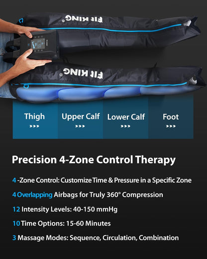FIT KING Air Compression Leg Massager Recovery System Cordless M | FSA-HSA, Professional Compression Boots, Leg Compression, Sequential Compression Therapy, Fast Athlete Recovery & Circulation
