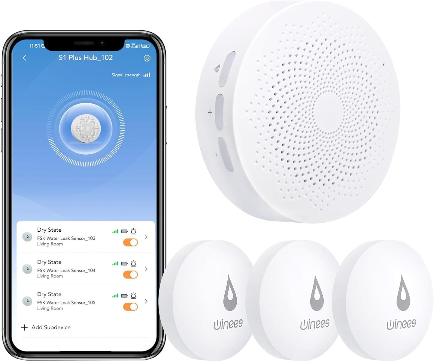 WiFi Water Leak Detector for Home, 3 Pack Water Sensors | with 100dB Adjustable Alarm, Leak Alert Email&SMS Notification, 200M Transmission for Basement, Bathroom, Laundry, IFTTT
