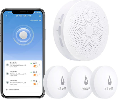 WiFi Water Leak Detector for Home, 3 Pack Water Sensors | with 100dB Adjustable Alarm, Leak Alert Email&SMS Notification, 200M Transmission for Basement, Bathroom, Laundry, IFTTT