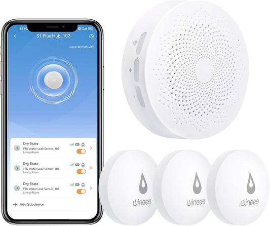 WiFi Water Leak Detector for Home, 3 Pack Water Sensors | with 100dB Adjustable Alarm, Leak Alert Email&SMS Notification, 200M Transmission for Basement, Bathroom, Laundry, IFTTT