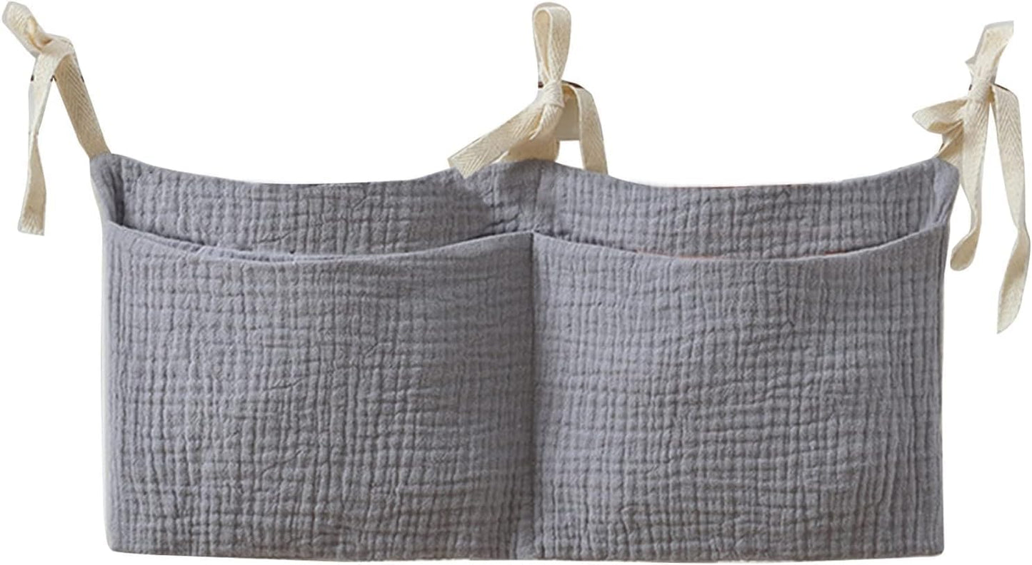 Bedside hanging bag for storing baby milk bottles and blankets - Baby diaper folding bed organizer bag - Brown