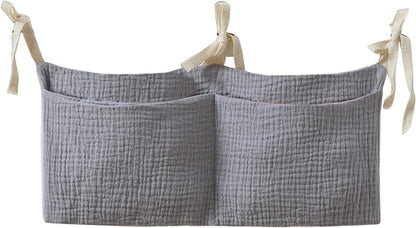 Bedside hanging bag for storing baby milk bottles and blankets - Baby diaper folding bed organizer bag - Brown