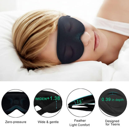 3D Sleep Mask for Side Sleepers, Blackout & Zero Pressure - Breathable Memory Foam, Adjustable Strap - for Travel, Yoga & Meditation Black