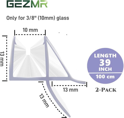 2-Pack Frameless Shower Door Bottom Seal (1/4'' X 39'') Clear Glass Shower Door Sweep Strip can Covers up to 23mm Gap - Stop Leaks