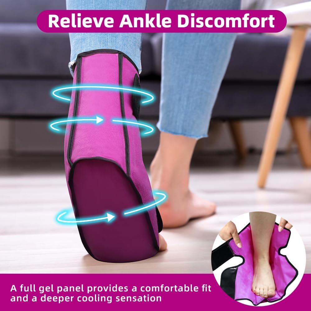 Ankle Ice Pack Wrap, Hot Cold Compress for Pain Relief, Purple | Reusable Cold Compress Sleeve for Sprains, Hot Cold Therapy - for Instant Recovery with Strap & Gel Packs