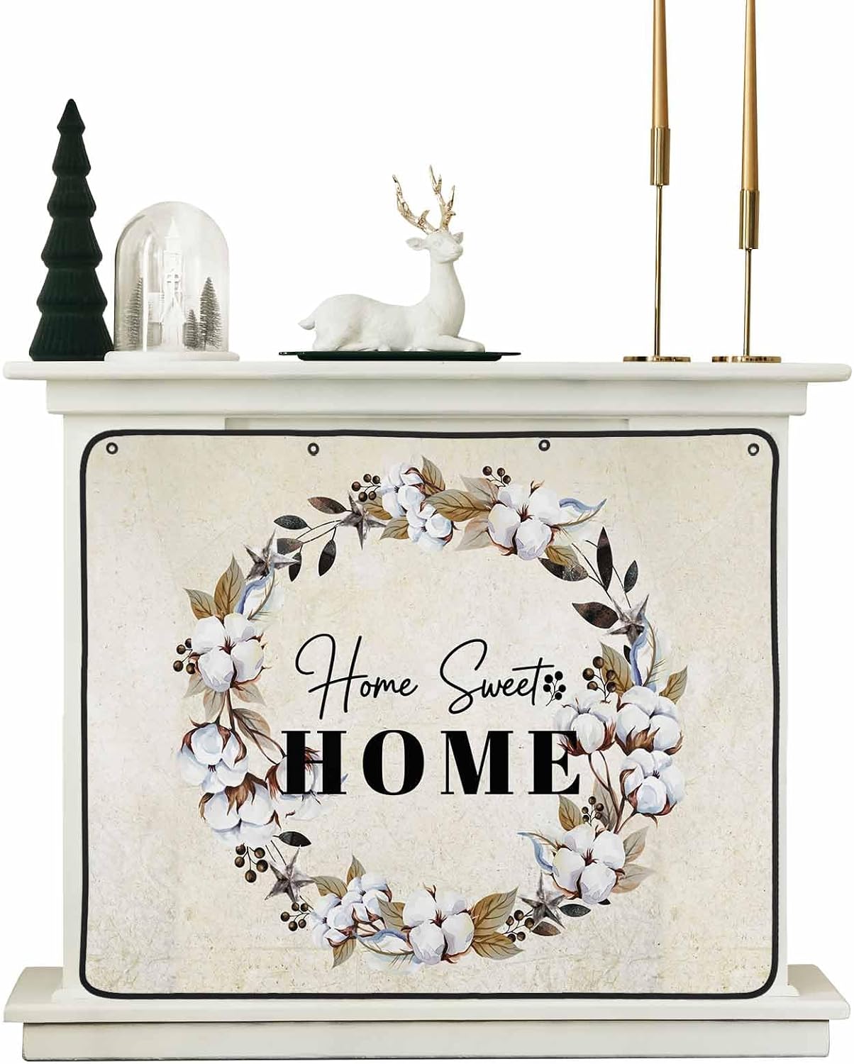 Farmhouse Wreath Magnetic Fireplace Cover,Fireplace Draft Blocker,Sweet Home Rustic Plants Texture Grey Wood Fireplaces Blanket for Heat Loss/Cold Air,Fireplaces Draft Stopper Cover for Inside 36"x30"
