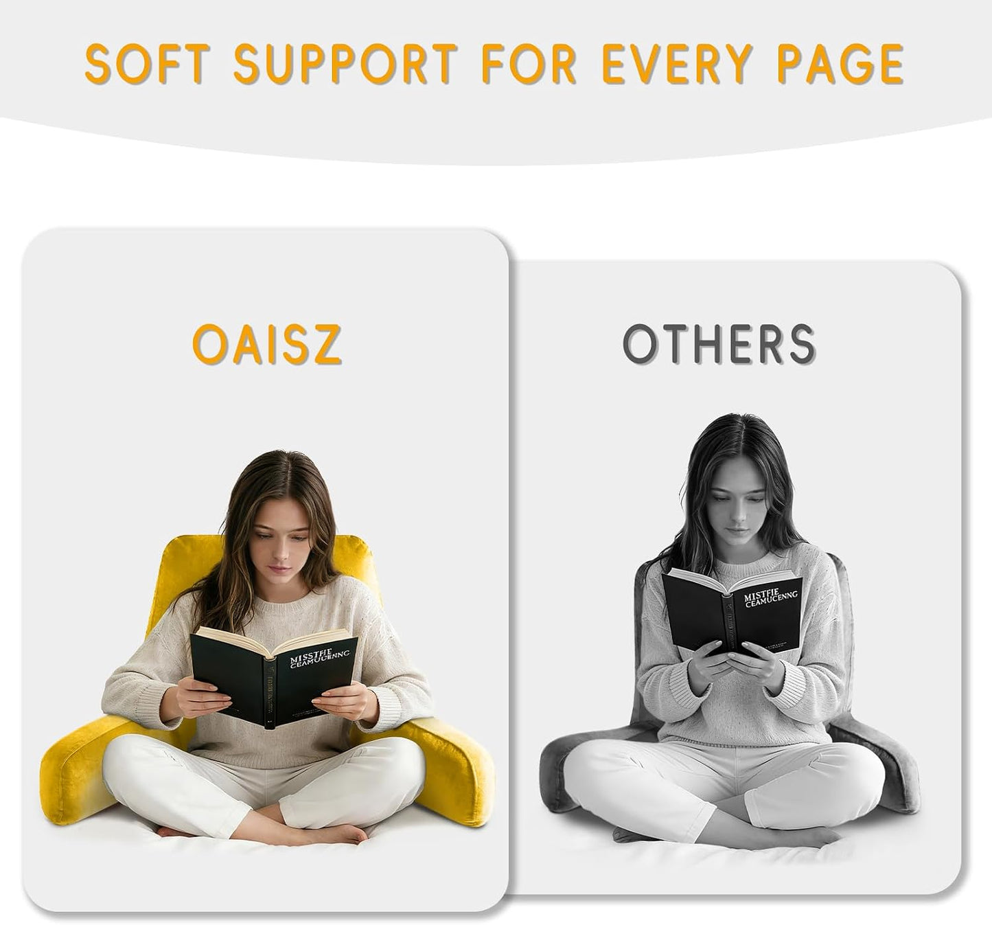 OAISZ Reading Pillow for Sitting in Bed with Shredded Memory Foam, Grey | 19-Inch Back Pillow for Sitting Up in Bed, Extended Arms, Side Pockets, Supportive Adjustable Pillow Removable Washable Cover