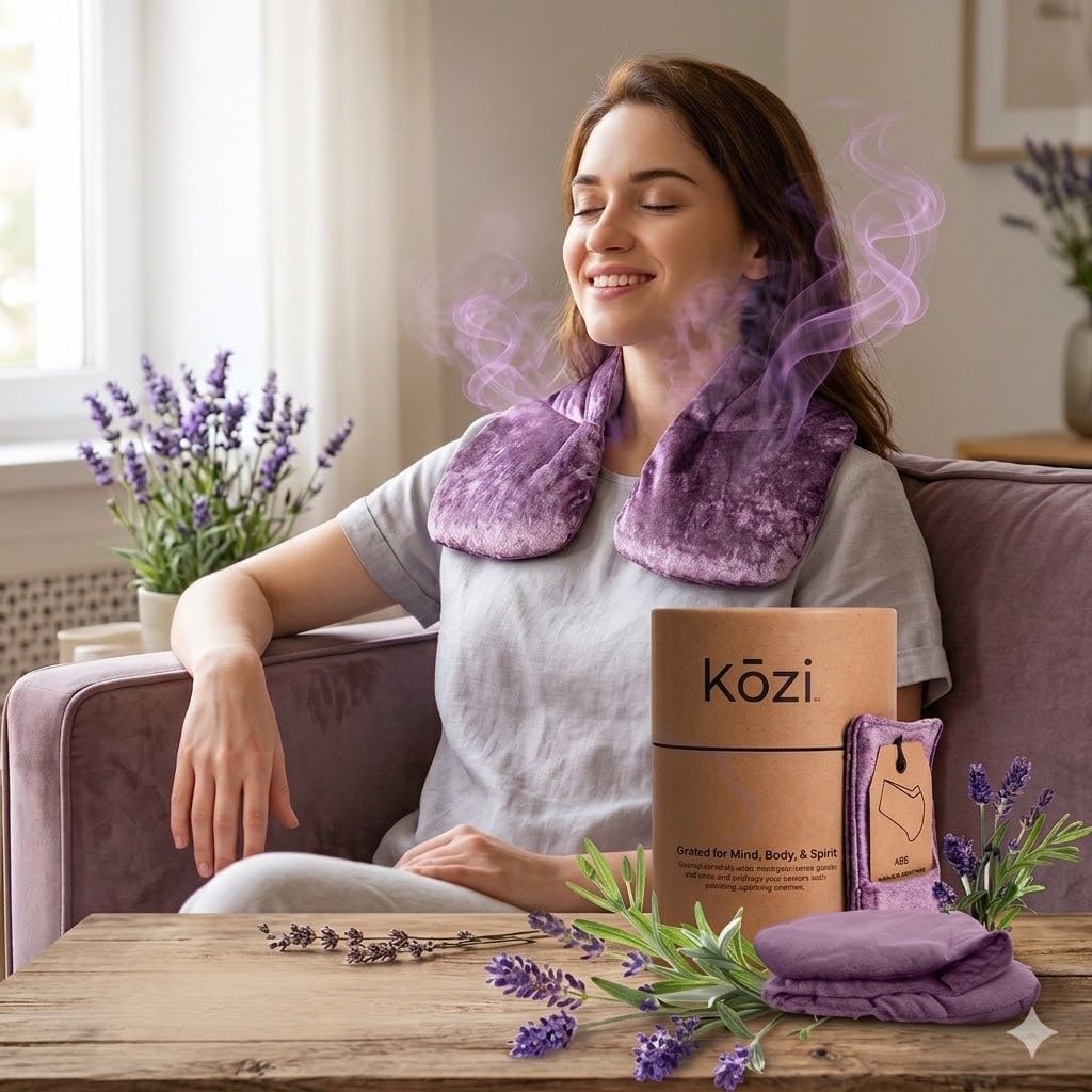 Kozi Neck Heating Pad | Microwaveable Weighted Shoulder Heating Pad | Neck and Shoulder Heating Pad with Clay Beads & Aromatherapy (Khol)