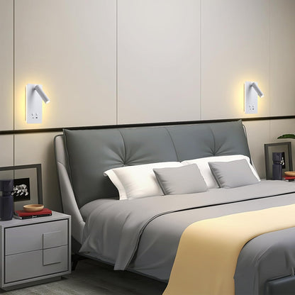MOLUOLA LED Wall Lamp Wall Mounted Reading Lights, Adjustable Headboard Plug in Wall Sconce with USB C+A Ports, Headboard Bedside Lamp with 9W+3W Night Light 3000K (White)