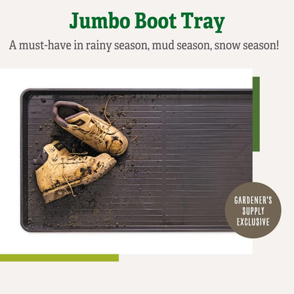 Gardeners Supply Company Large Boot Tray 2 Pack | Multi-Purpose All Weather Waterproof Indoor and Outdoor Shoes Mat Made with 100% Recycled Plastic | 46.5" L x 15.5" W and 2" Deep - Black