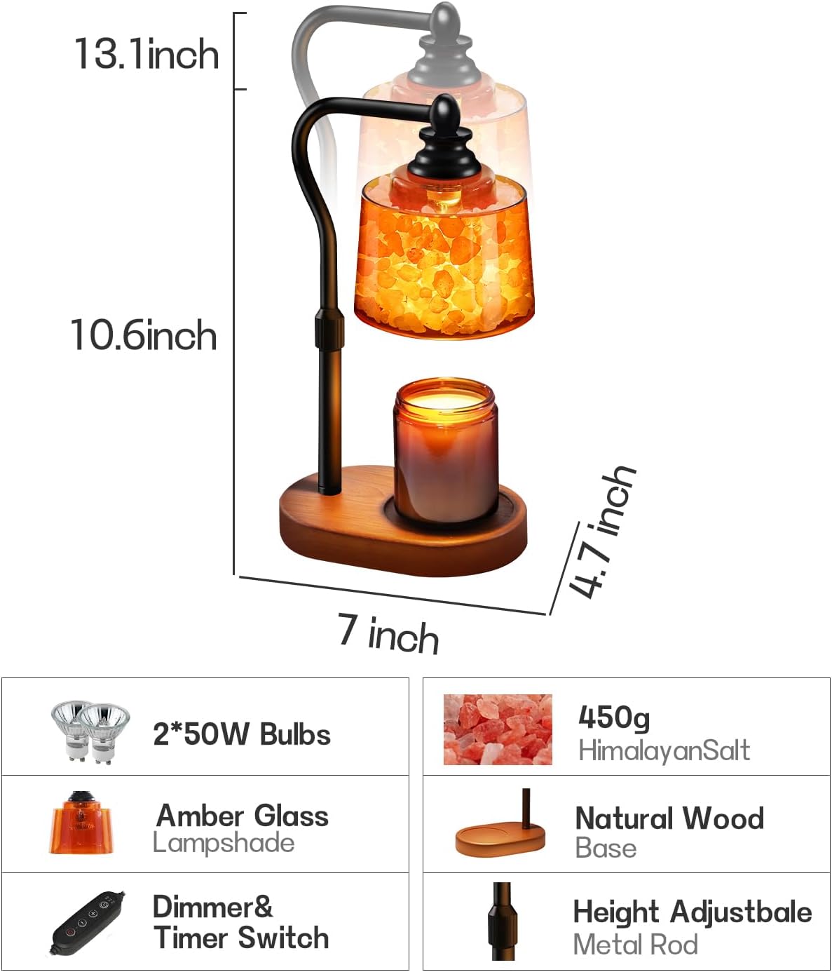 3-in-1 Candle Warmer Lamp with Himalayan Salt & Diffuser