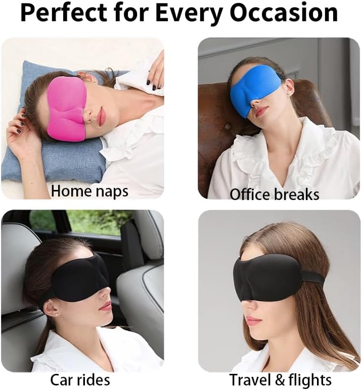 Sleep Mask for Back and Side Sleepers 1 Pack, 3D Light Blocking Eye Mask for Sleeping, Zero Pressure Eye Cover for Women and Men, Lightweight Breathable Night Blindfold Black
