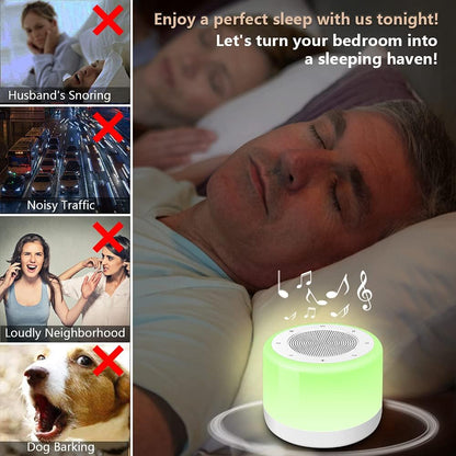 White Noise Machine with Night Lights, Sleep Sound Machine 32 Soothing Sounds for Baby Adults Kids Sleeping, Fan Wave Sound Lullaby, Timer and Memory Feature, RGB Color Touch Table Lamp