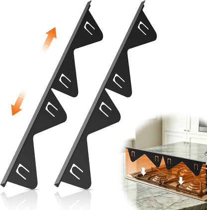 Lomesion Stove Gap Covers, 2 Pack Retractable Stainless Steel Gap Filler, Heat Resistant & Easy Clean, Adjustable 13.8-27.5 in, Fits 2-20 mm Gaps, 0.79 in Wide, Black Brushed Finish