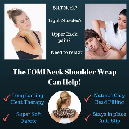 FOMI Moist Heat Shoulder and Neck Wrap | Weighted, Lavender Scented Hot Contour Pad for Stiff Neck, Upper Back Pain Relief, Relaxation | Microwavable | Soft, Washable Cover | Natural Clay Bead Filling
