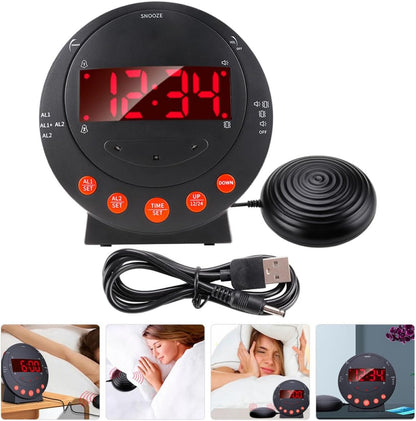 Digital Vibration Alarm Clock with Strong Bed Shaker for Deaf and Hard of Hearing, Loud Bedroom Vibrating Alarm Clock for Heavy Sleepers Elderly Use, 3pcs Set Without Batteries
