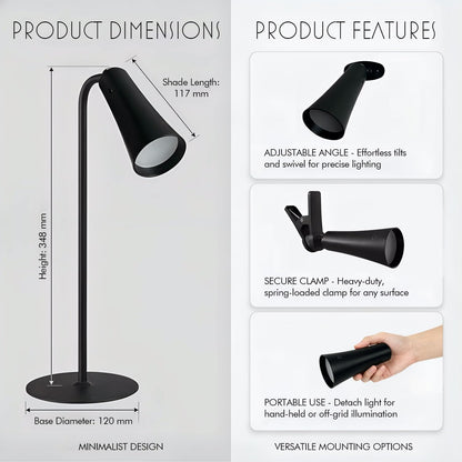 4-in-1 Rechargeable Desk Lamp, Clip and Wall Light, 2 Pack | Use as a desk, clip, wall, or handheld light with USB-C recharge and flexible placement.